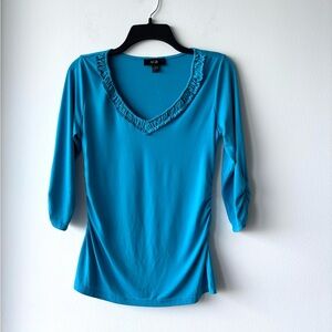 Y2K AGB Top V-Neck Blue Stretch Babydoll Women S Preppy Feminine 90s USA